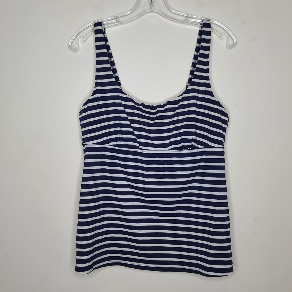 Lands End blue white striped tankini swim top - 12